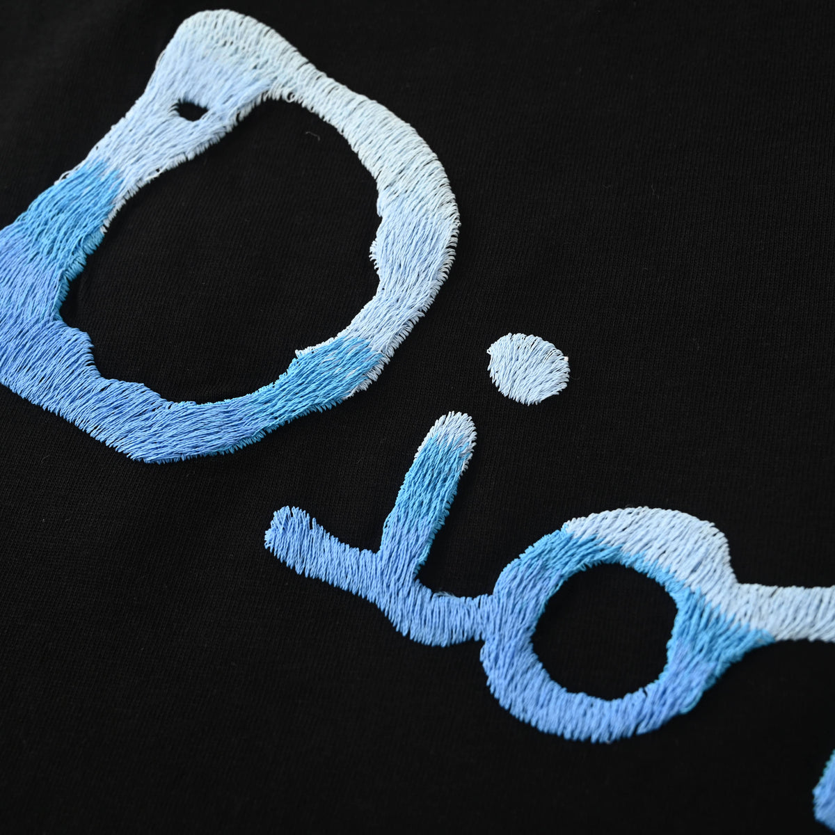Christian Dior Blue Ombre Graffiti Embroidered Short-Sleeve T-Shirt with Front and Back Detailing