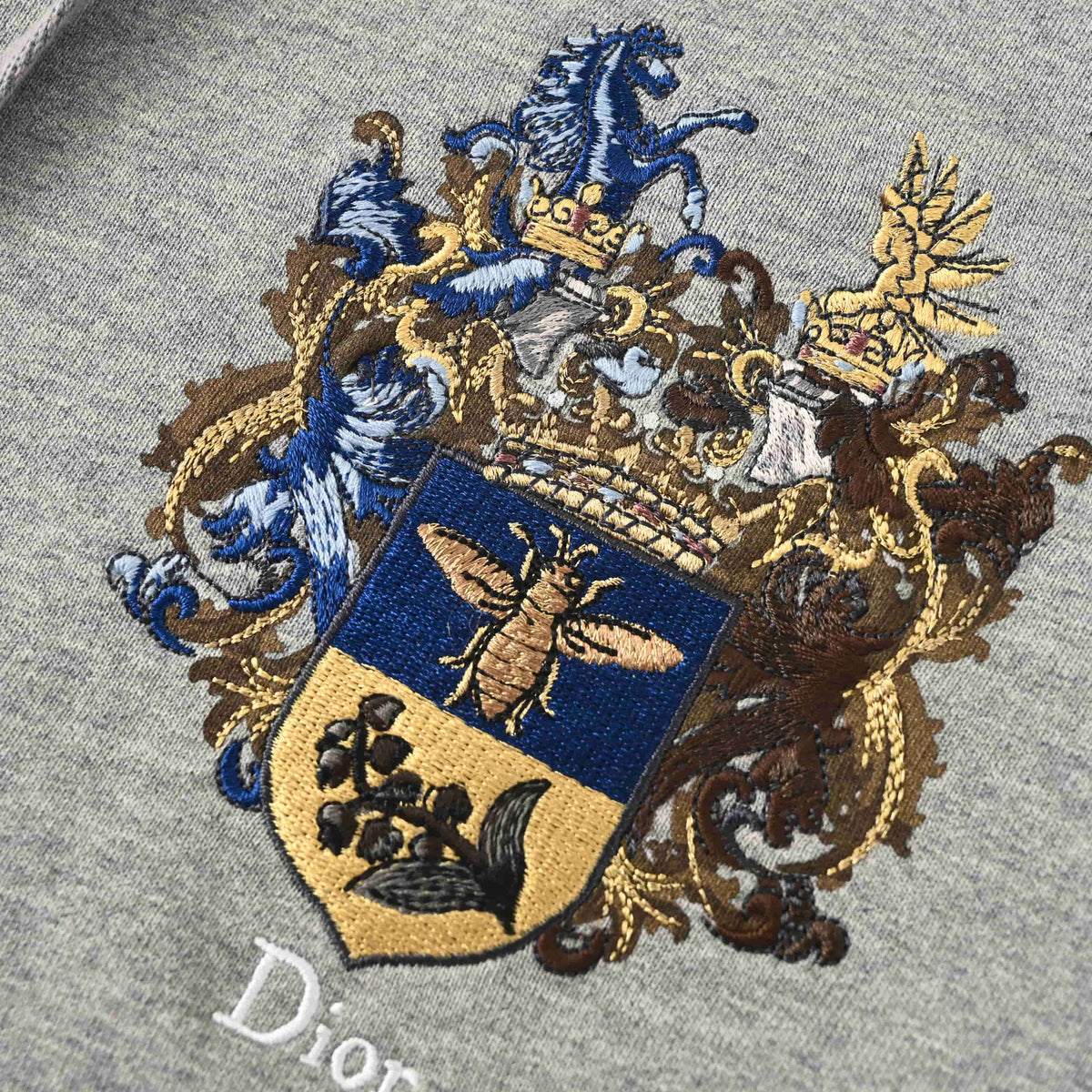 Christian Dior Embroidered Badge Hoodie, Emblem Detail Hooded Sweatshirt for Casual Streetwear