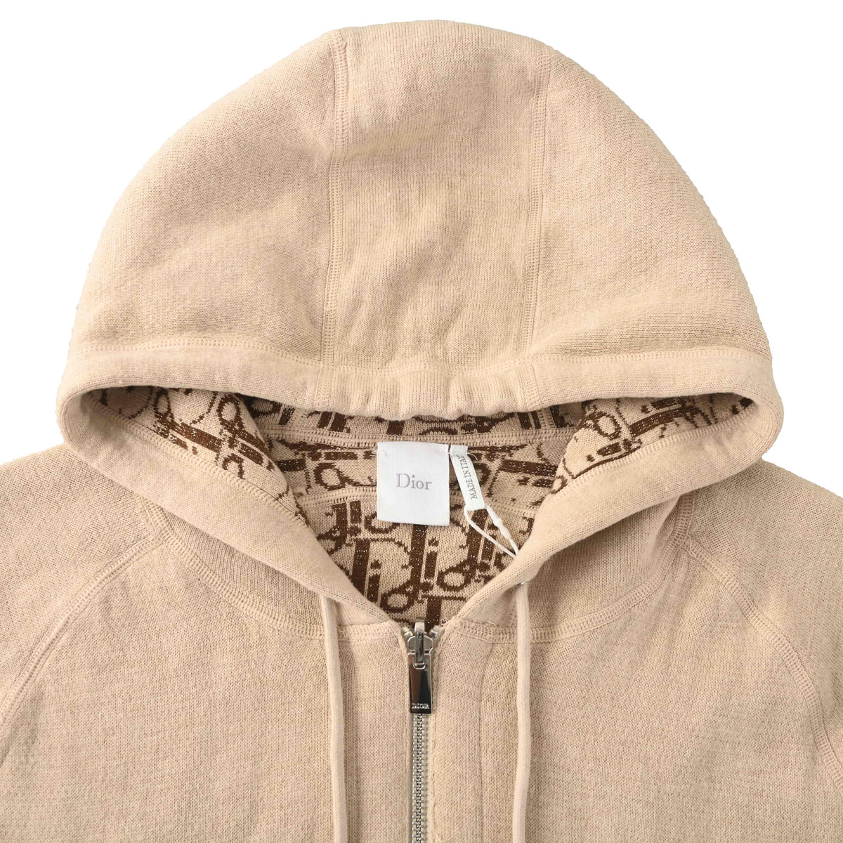 Christian Dior Cashmere Hooded Zip-Up Jacket with Monogram Lining for Casual Layering