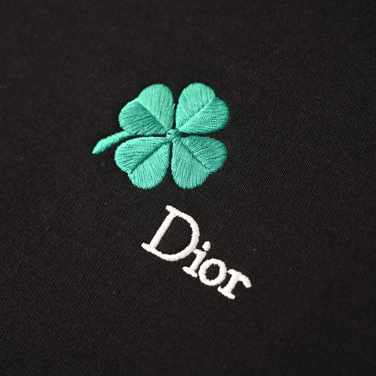 Christian Dior Four-Leaf Clover Embroidered Crewneck Sweatshirt, Casual Motif Pullover for Layering