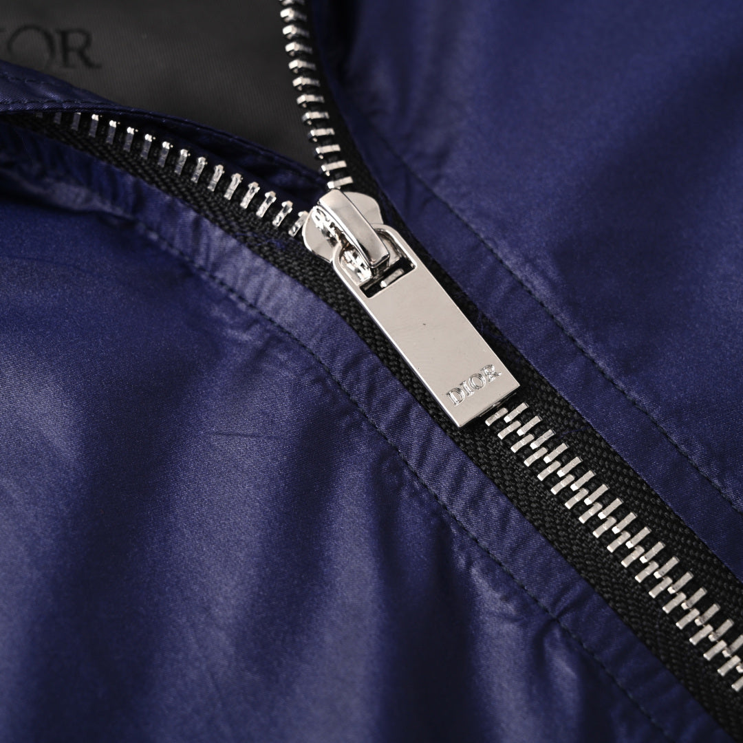 Christian Dior Silk Jacquard Hooded Jacket with Sleeve Label Detail for Elevated Casual Layering