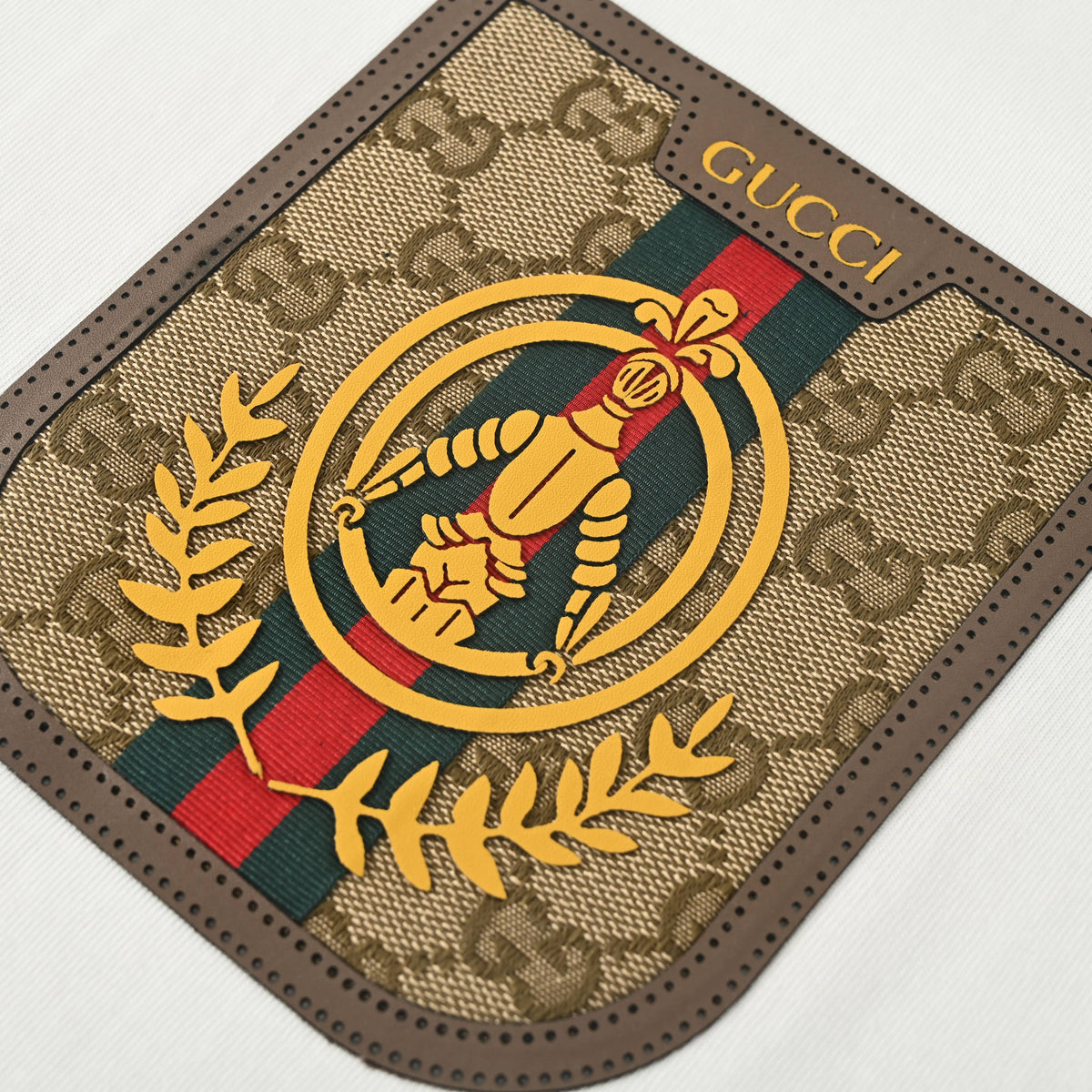 Gucci White Knight Crest GG Jacquard Faux Pocket Cotton T-Shirt