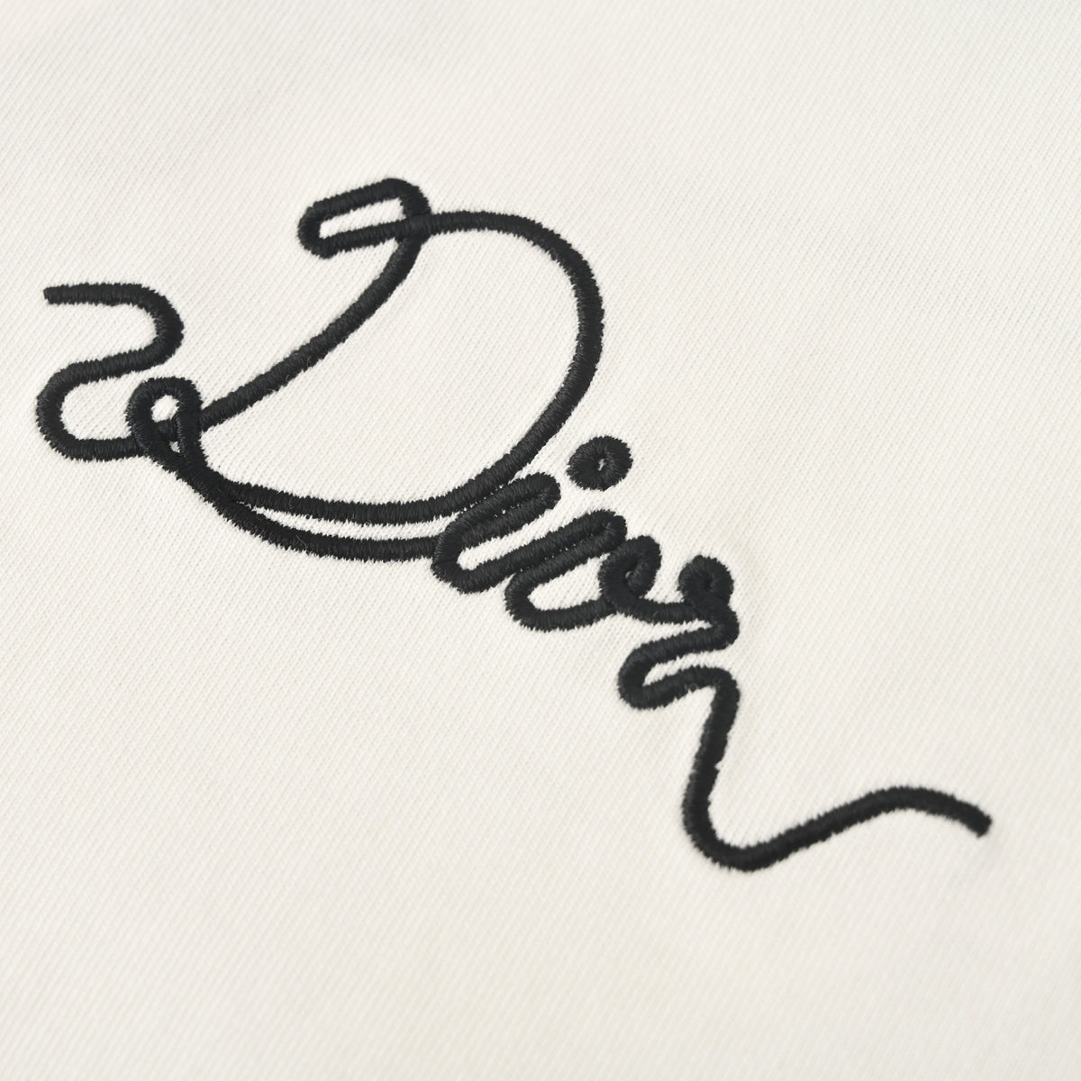 Christian Dior Script Lettering T-Shirt, Chain-Stitch Slogan Embroidery Short Sleeve Casual Tee