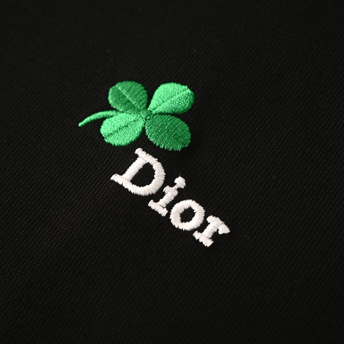 Christian Dior Four-Leaf Clover Embroidered Lettering Long Sleeve T-Shirt, Casual Motif Detail Tee