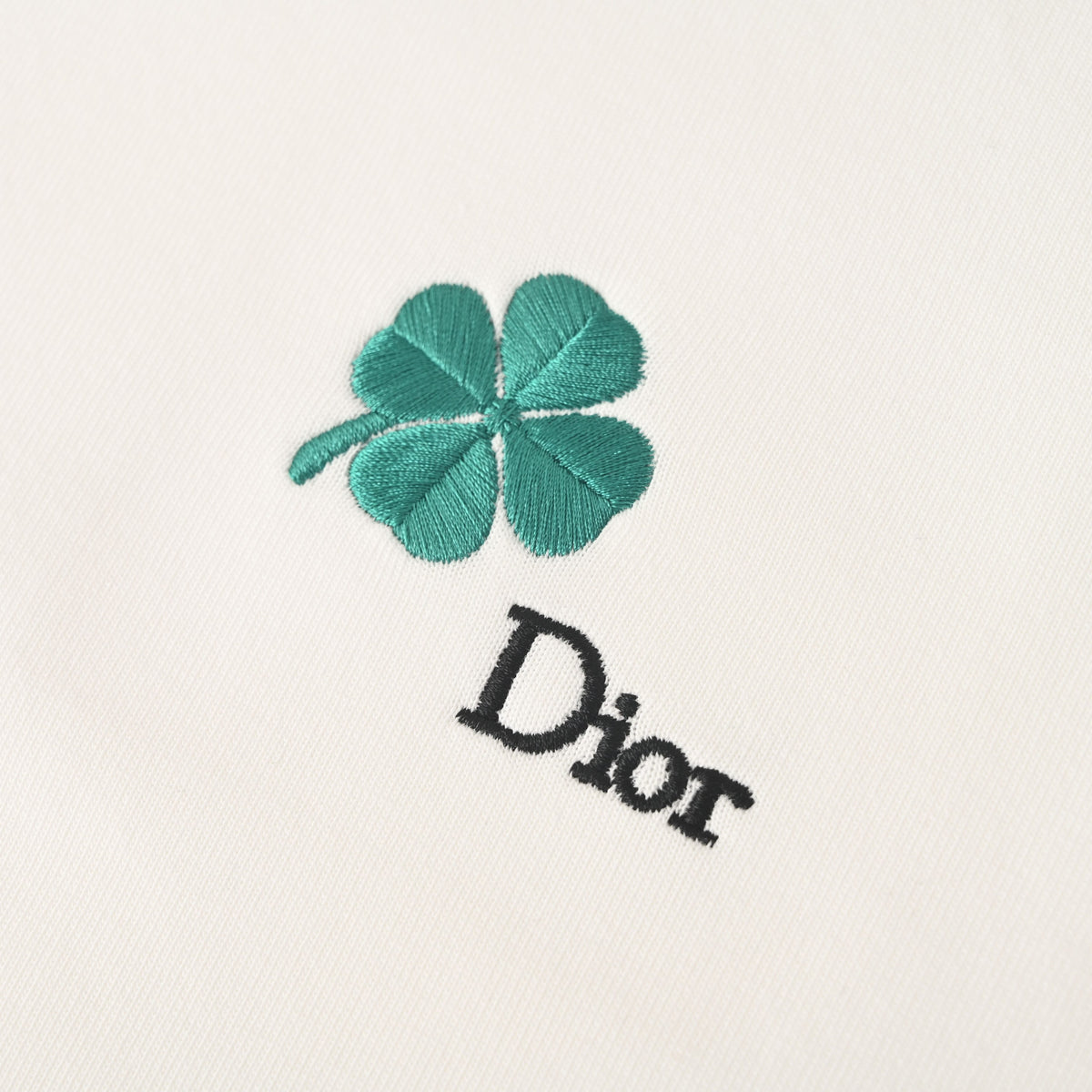 Christian Dior Crewneck Sweatshirt with Four-Leaf Clover Embroidery, Casual Statement Layering Pullover