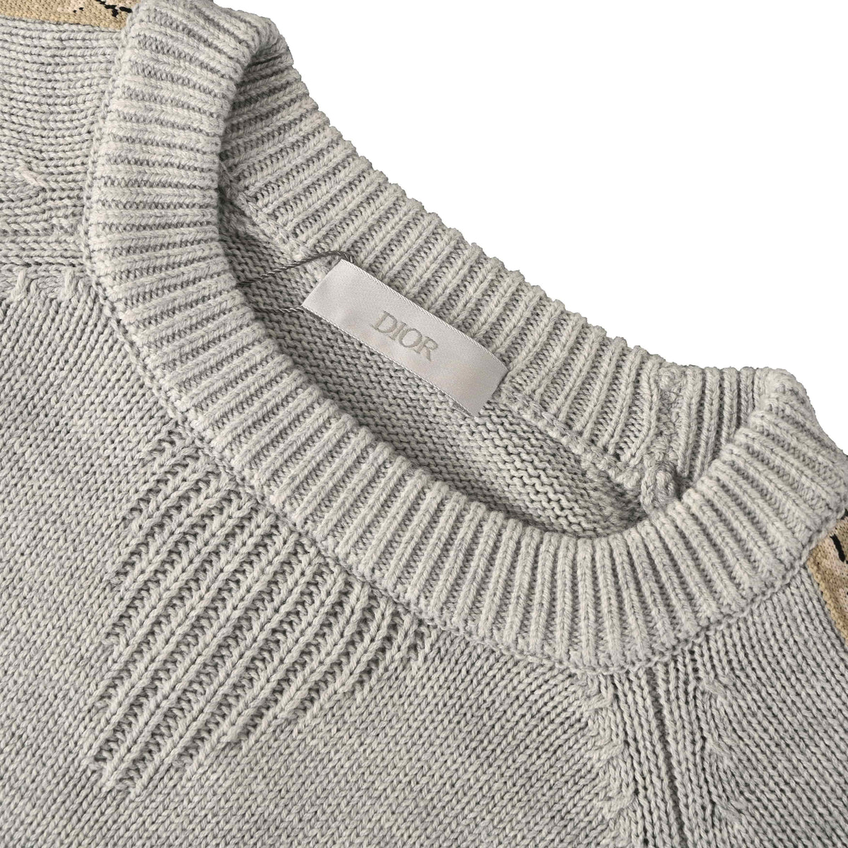 Christian Dior Patterned Knit Pullover with Woven Tape Detail and Classic Crewneck