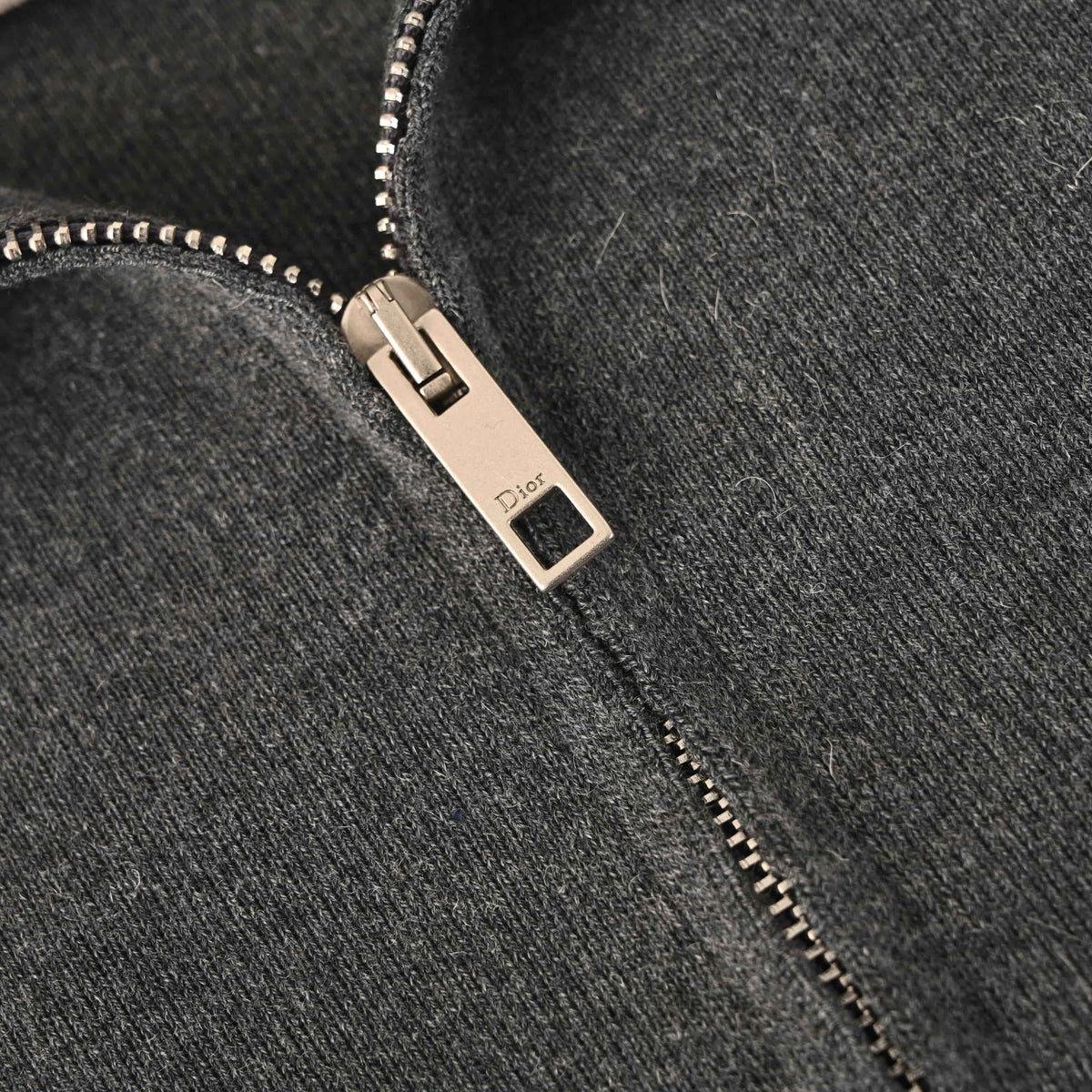 Christian Dior Small Logo Wool Knit Cardigan with Double-Faced Fabric and Zip Front