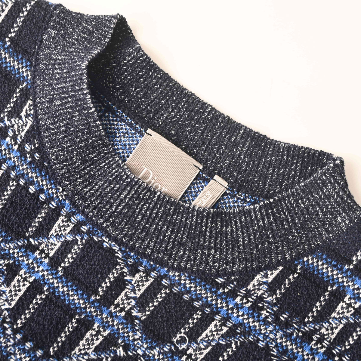 Christian Dior Starry Check Knit Sweater with Embroidered Detail and Crewneck Pullover Style