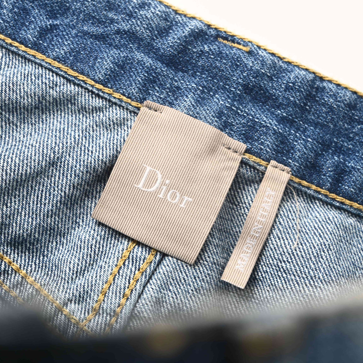 Christian Dior Workwear-Inspired Denim Jeans with Embroidered Pocket Detail and Full-Length Design