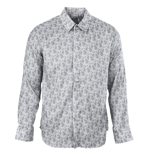 Christian Dior All-Over Monogram Print Satin Shirt, Long Sleeve Statement Top for Smart Casual Outfits