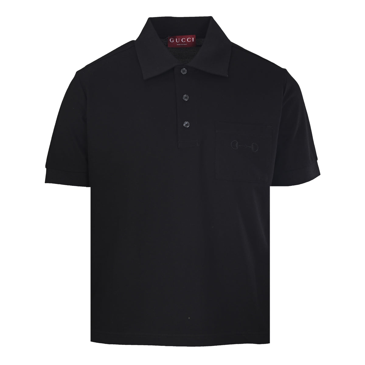 Gucci Black Cotton Piqué Horsebit Embroidered Pocket Polo Shirt