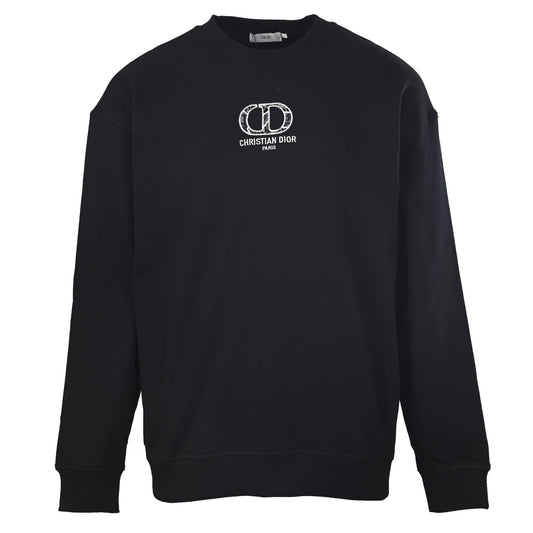 Christian Dior CD Embroidered Crewneck Sweatshirt with Monogram Applique, Casual Pullover