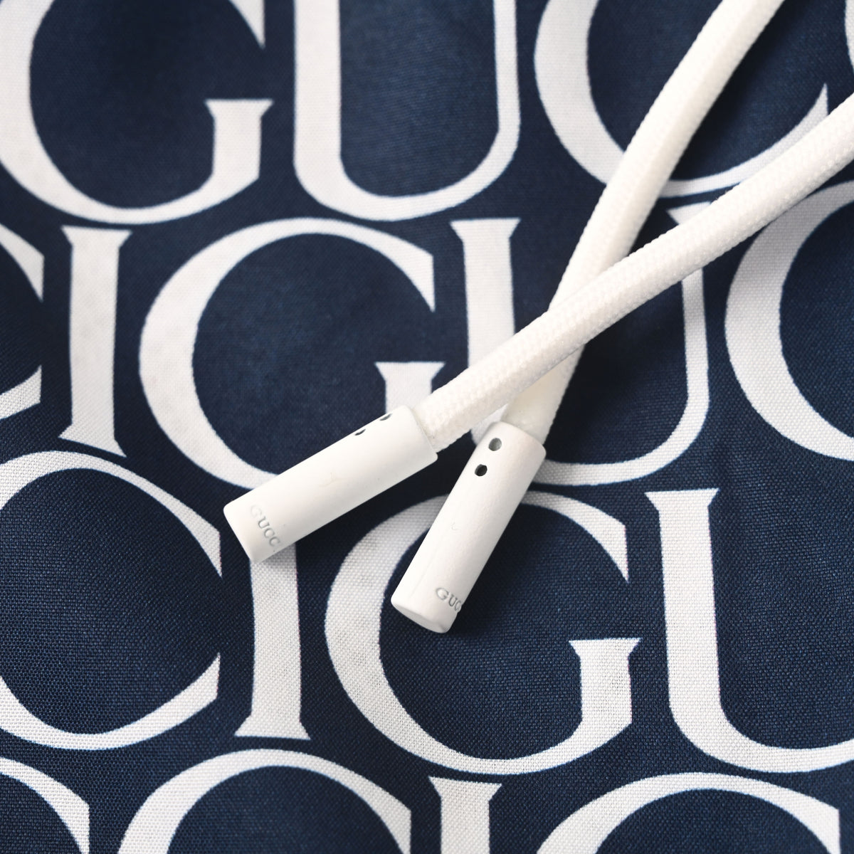 Gucci Navy All-Over Logo Print Drawstring Shorts