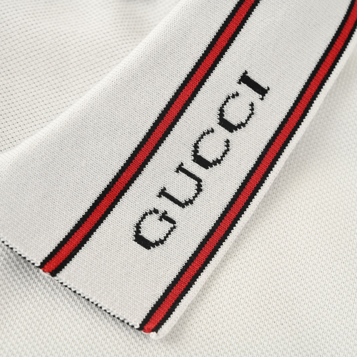 Gucci White Cotton Piqué Logo Collar Polo Shirt