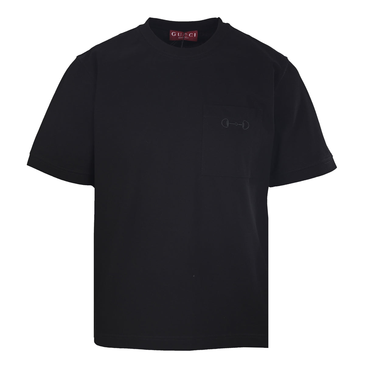 Gucci Black Cotton Piqué Horsebit Embroidered Pocket T-Shirt