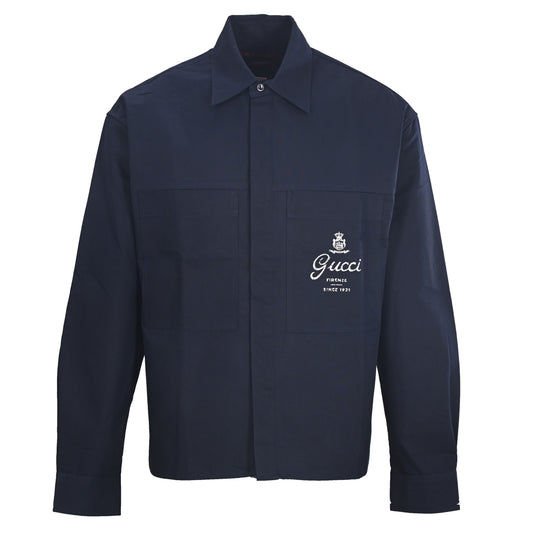 Gucci Navy Firenze 1921 Logo Print Chest Pocket Long-Sleeve Shirt