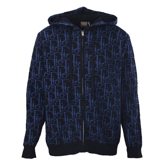 Christian Dior All-Over Jacquard Hooded Knit Jacket, Zip-Up Knitwear for Casual Streetwear Layering