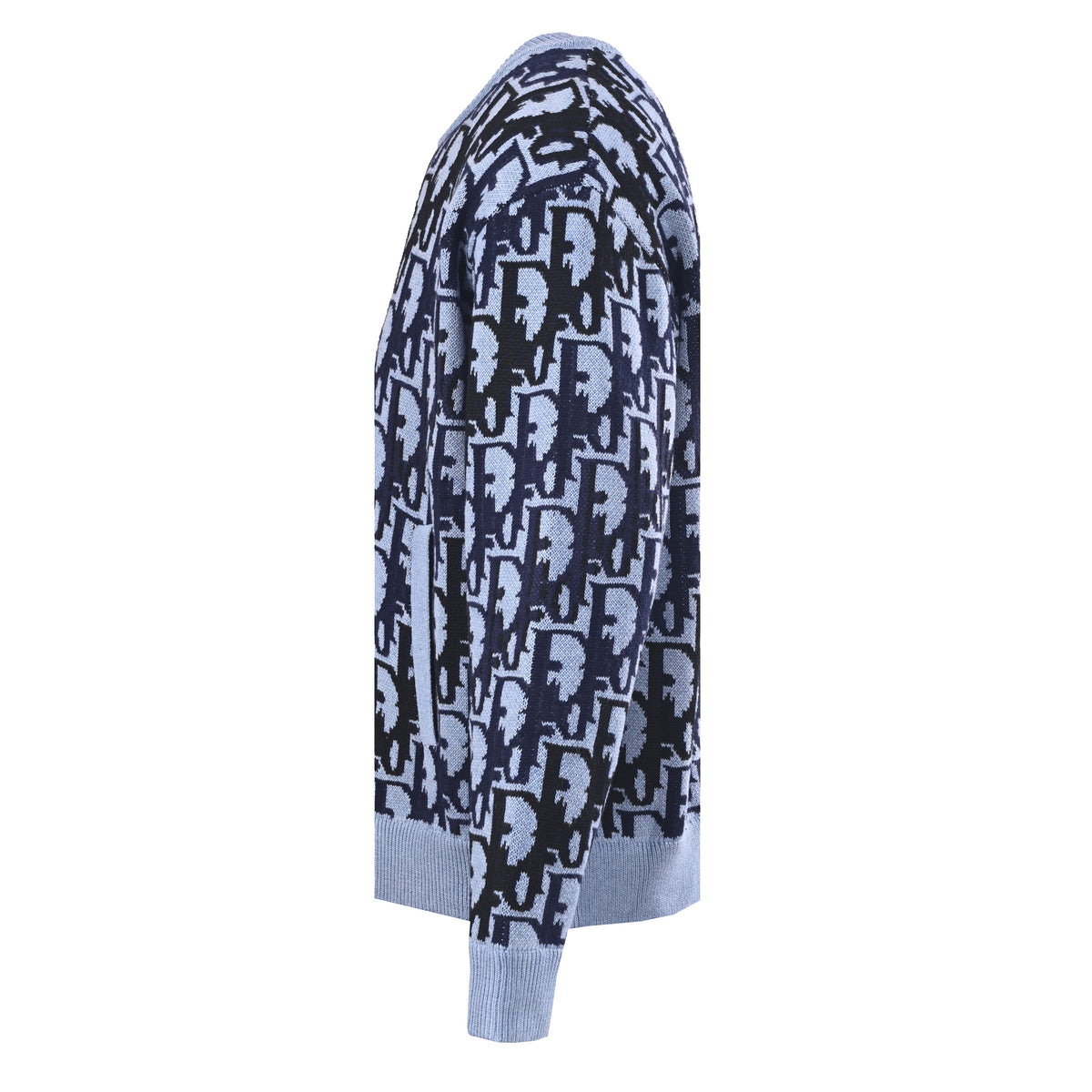 Christian Dior Gradient Monogram Jacquard Zip-Up Cardigan with Crewneck and All-Over Pattern
