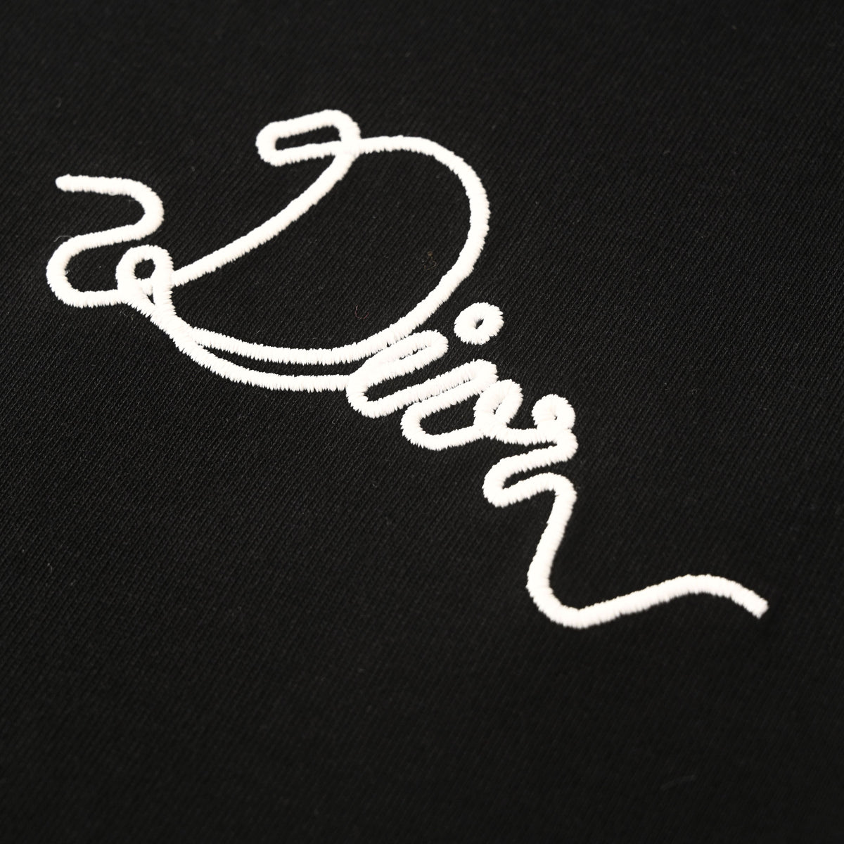 Christian Dior Chain-Stitch Script T-Shirt, Cursive Slogan Embroidery Short Sleeve Statement Tee