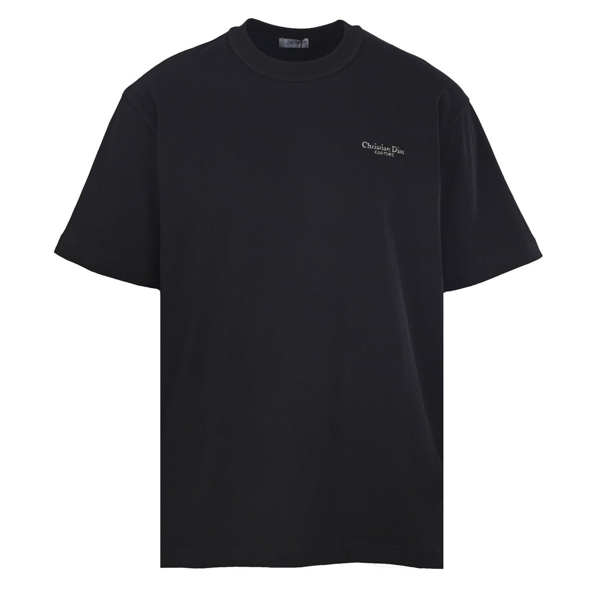 Christian Dior Left-Chest Letter Embroidered T-Shirt with Silver-Tone Thread and Short Sleeves for Casual Layering