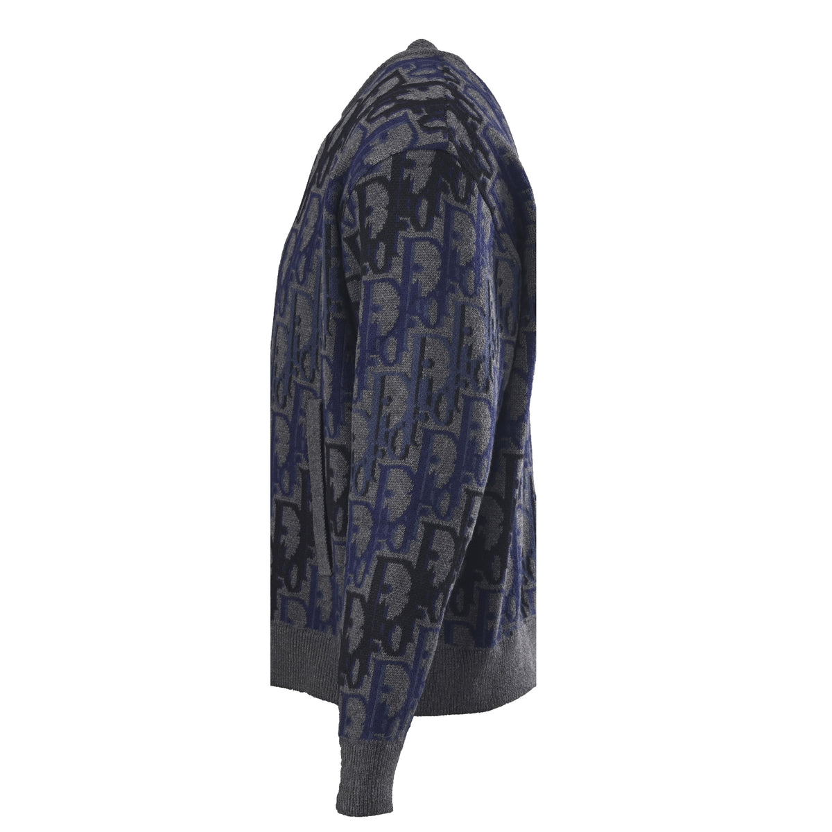 Christian Dior Ombre Monogram Jacquard Cardigan with Round Neck and Full-Zip Front
