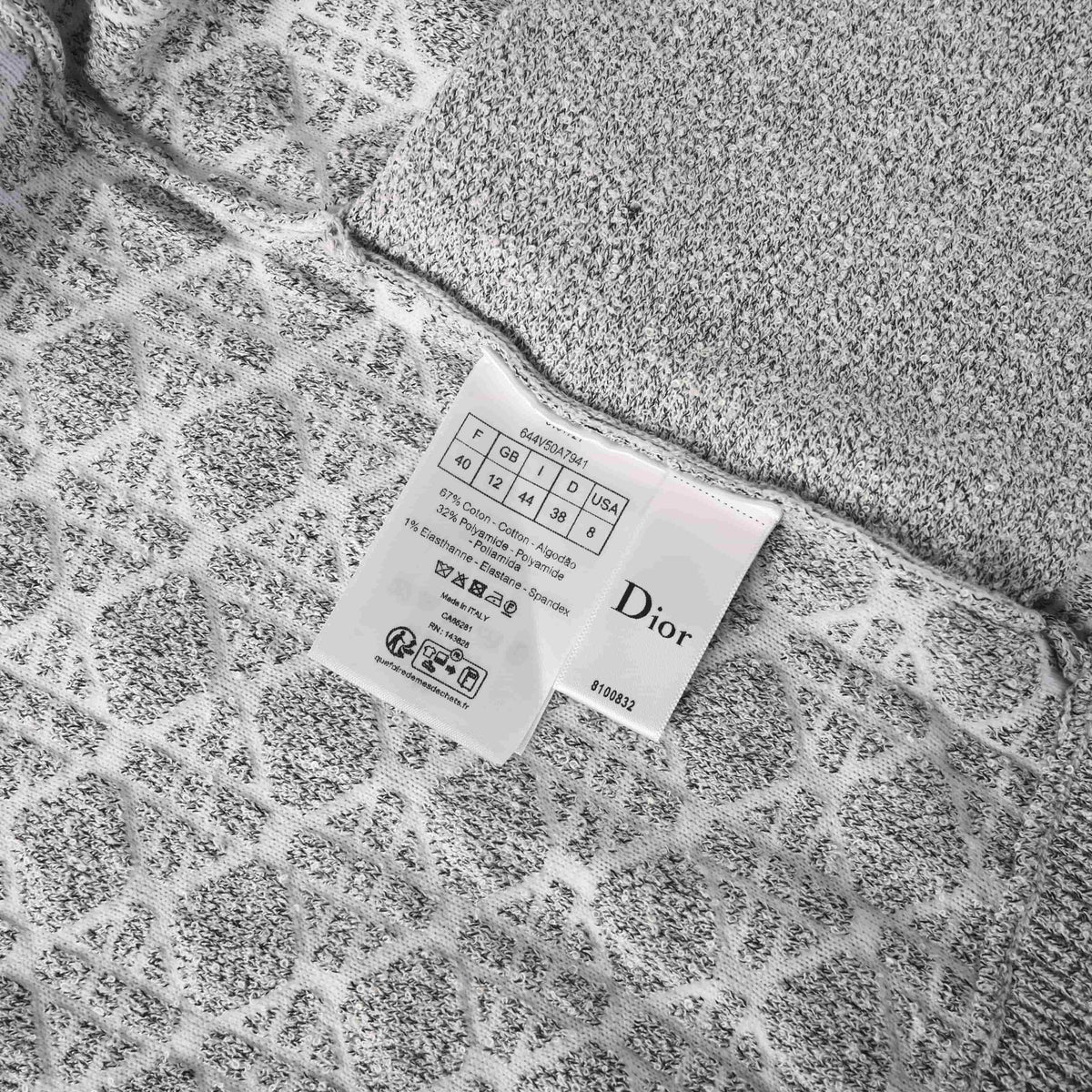 Christian Dior Grey and White Cannage Knit Zip-Up Jacket, Patterned Knitwear for Smart Casual Layering