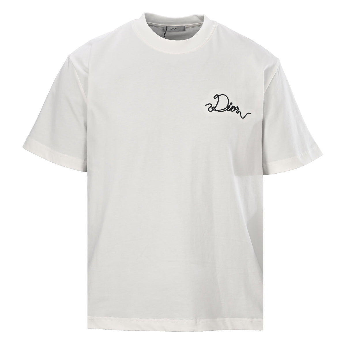 Christian Dior Script Lettering T-Shirt, Chain-Stitch Slogan Embroidery Short Sleeve Casual Tee