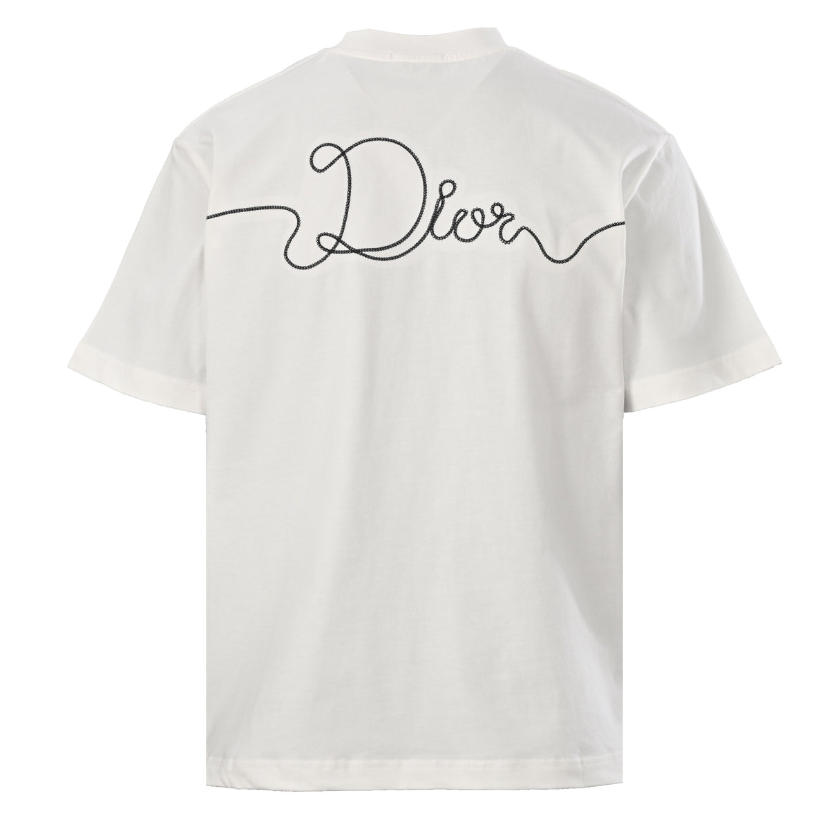 Christian Dior Script Lettering T-Shirt, Chain-Stitch Slogan Embroidery Short Sleeve Casual Tee