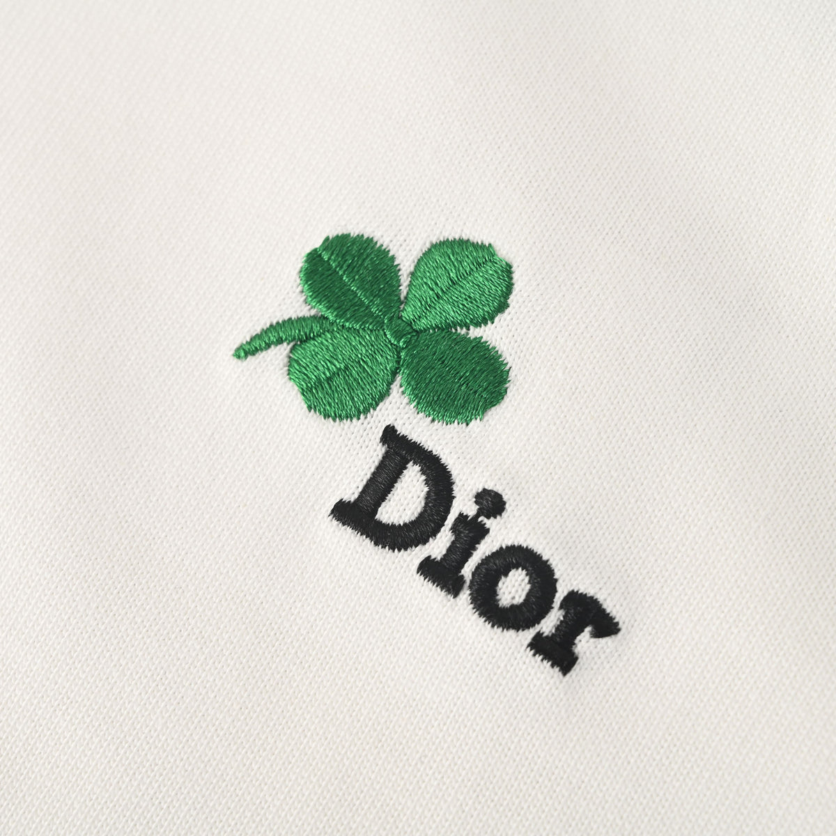 Christian Dior Lettering Long Sleeve T-Shirt with Four-Leaf Clover Embroidery, Casual Statement Tee