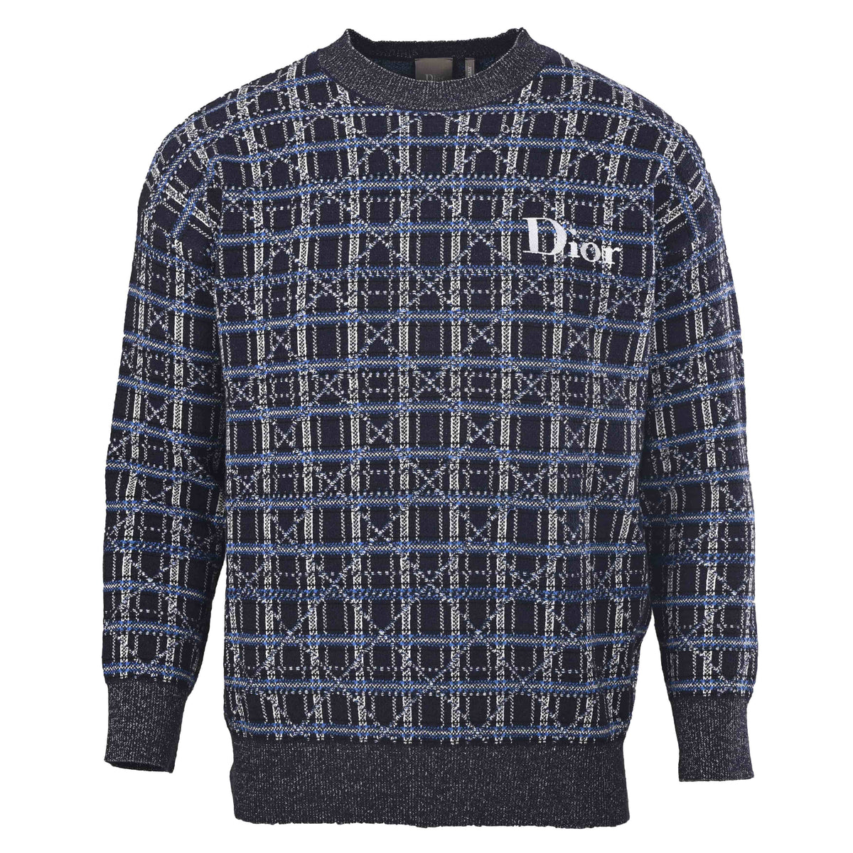 Christian Dior Starry Check Knit Sweater with Embroidered Detail and Crewneck Pullover Style