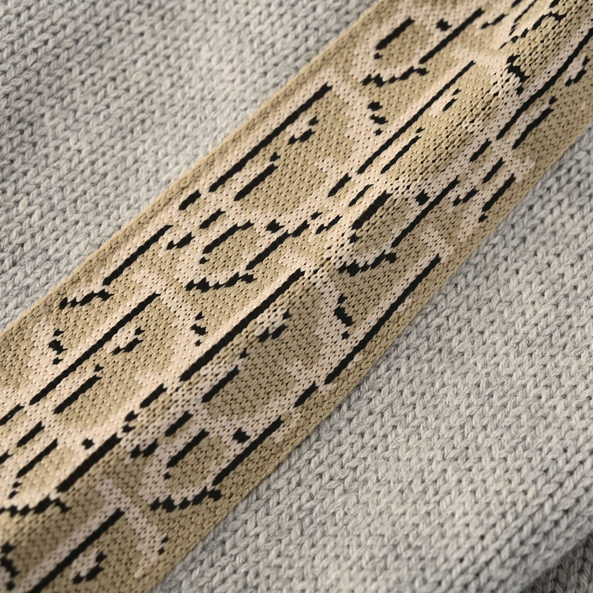 Christian Dior Patterned Knit Pullover with Woven Tape Detail and Classic Crewneck
