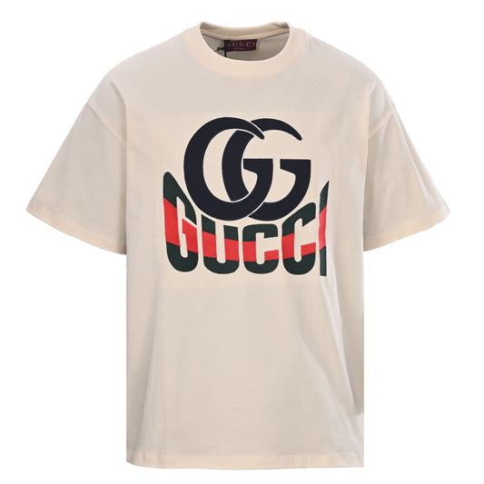 Gucci Beige GG Logo Relaxed-Fit Crewneck T-Shirt