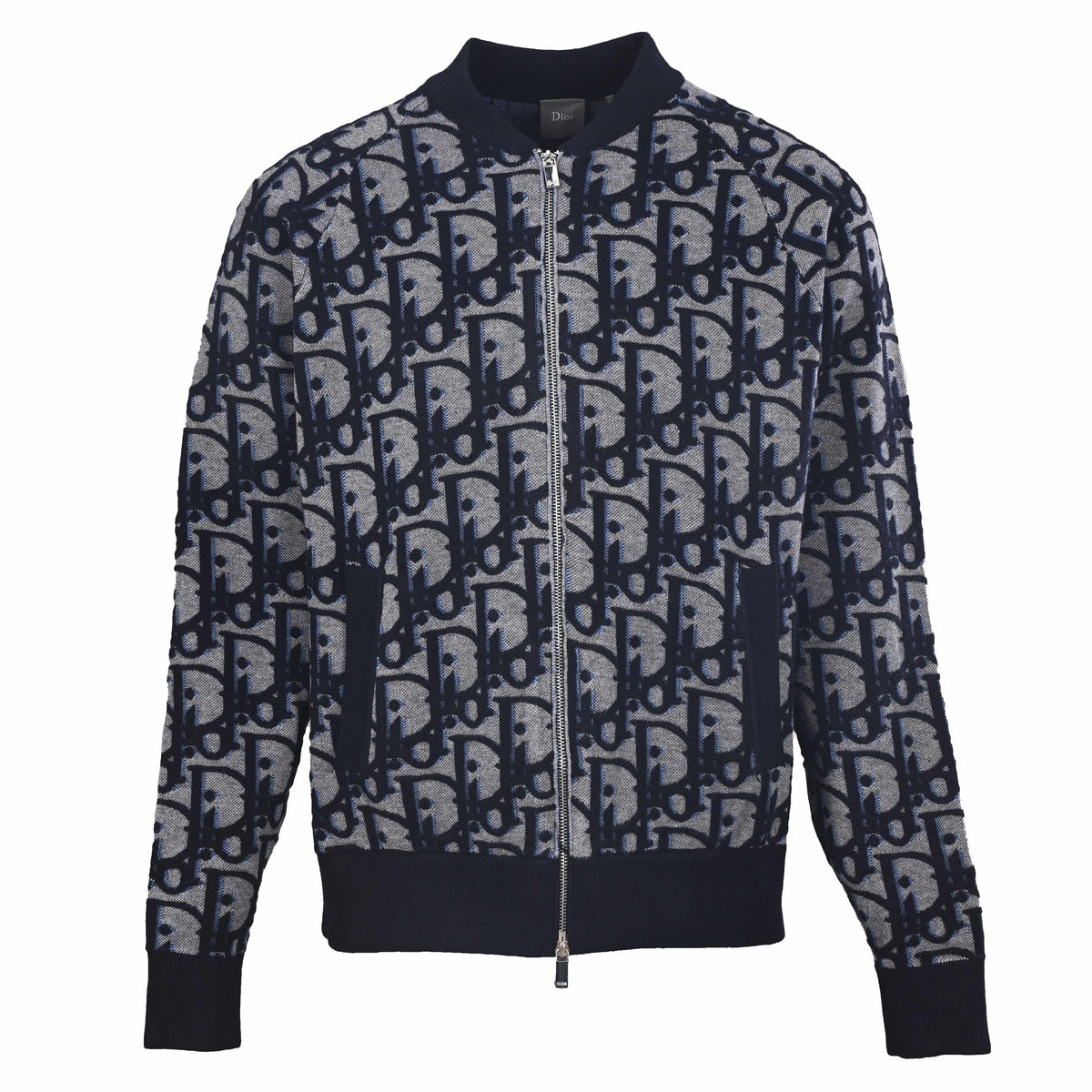 Christian Dior Large-Motif Jacquard Zip-Up Cardigan, Statement Knit Jacket for Casual Layering