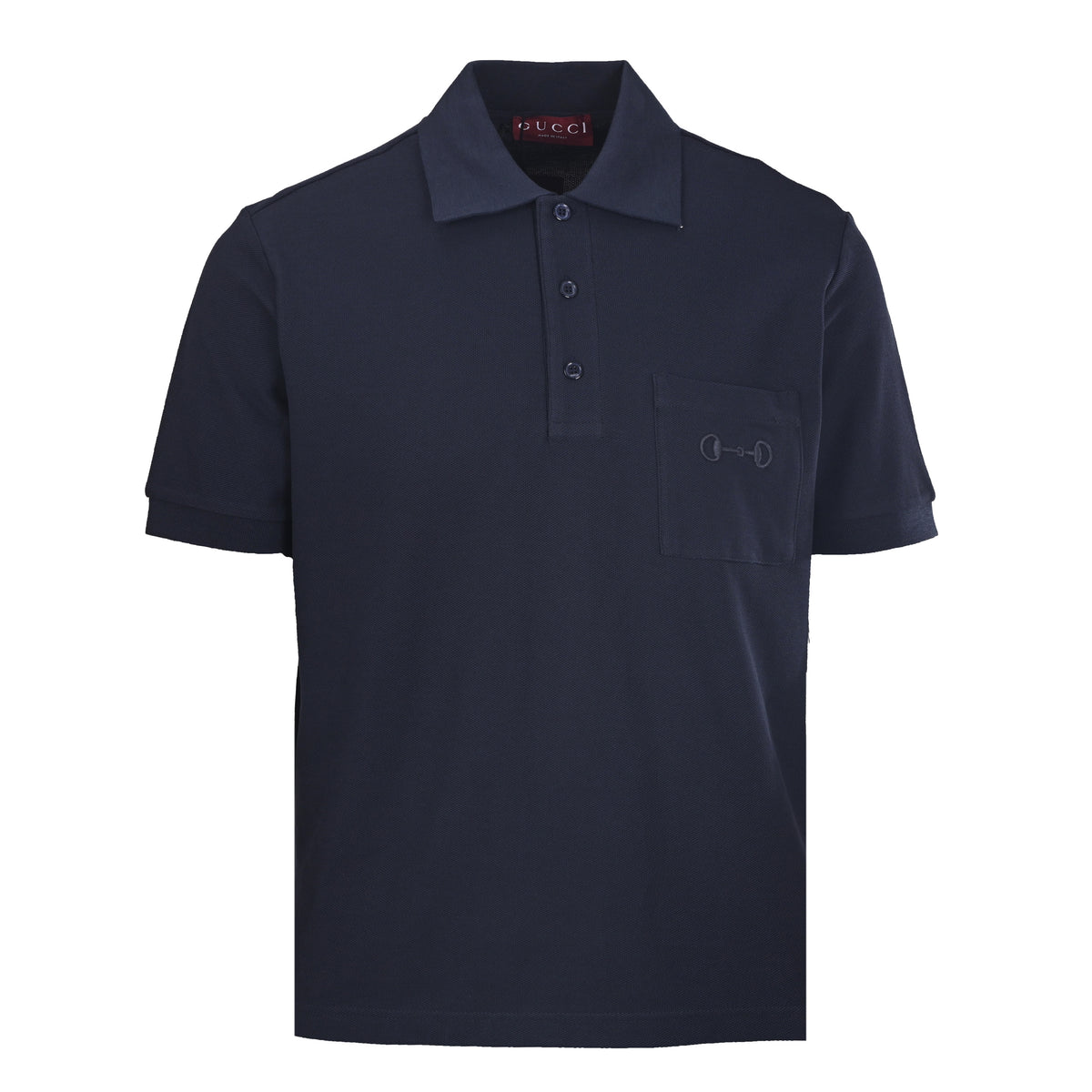 Gucci Navy Cotton Piqué Horsebit Embroidered Pocket Polo Shirt