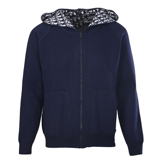 Christian Dior Oblique Reversible Cashmere Knit Jacket, Monogram Jacquard Outerwear with Back Lettering