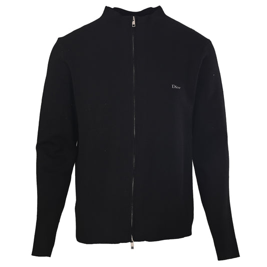 Christian Dior CD Logo Double-Faced Wool Zip-Up Knit Cardigan
