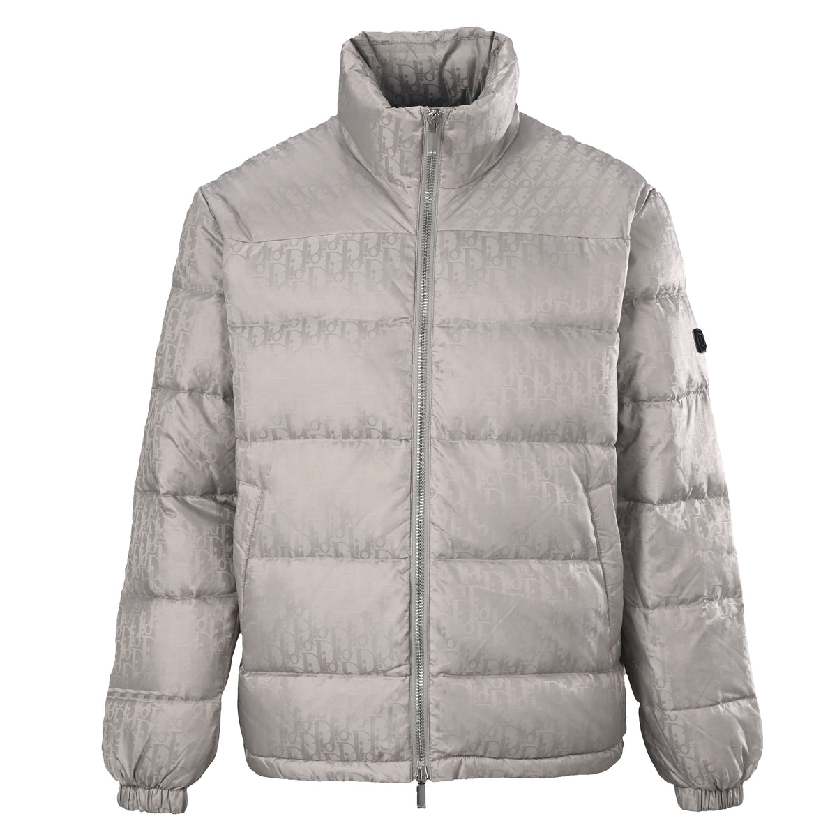 Christian Dior Silver Grey Monogram Down Jacket with Stand Collar, Winter Outerwear