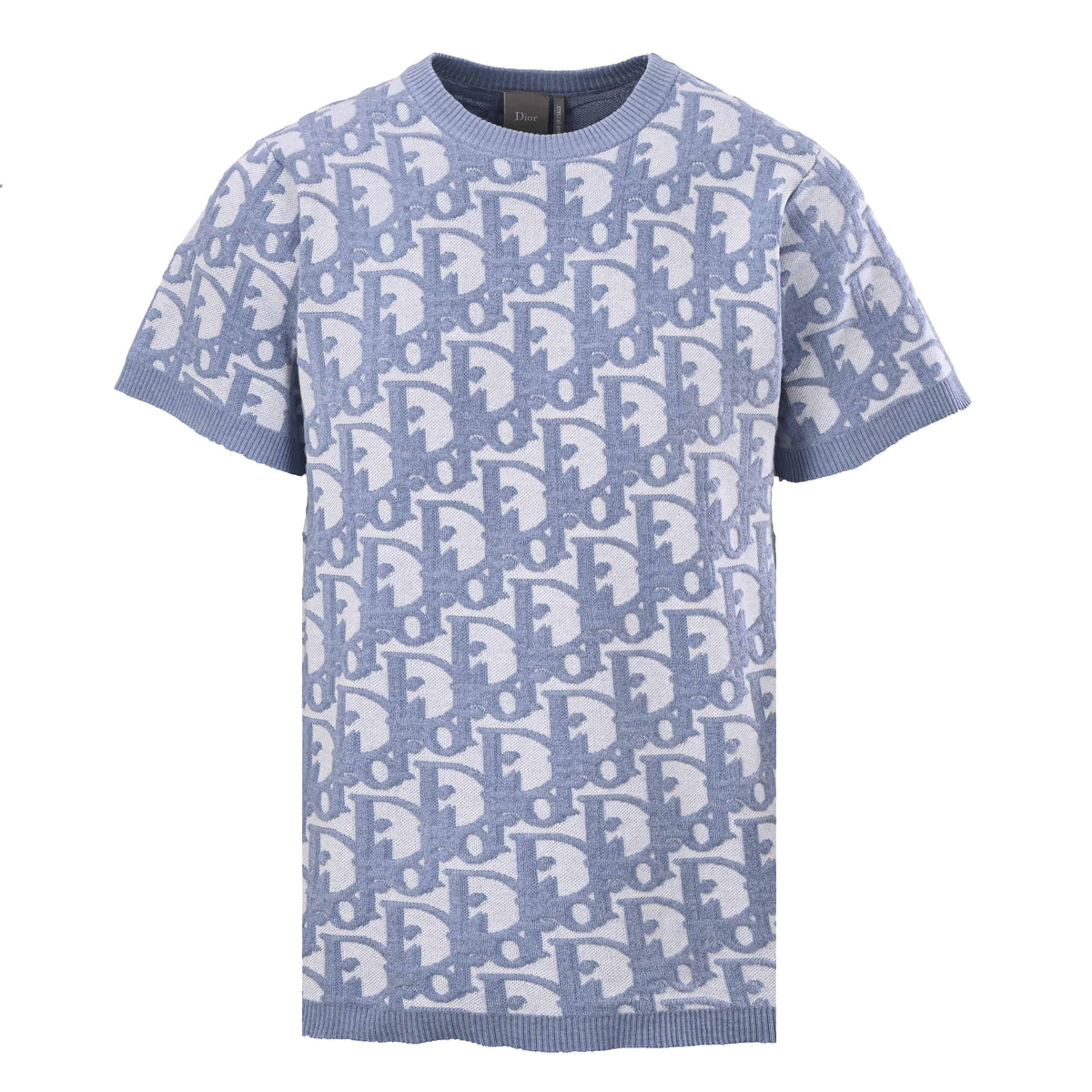 Christian Dior Oblique Blue All-Over Monogram Knit Short-Sleeve T-Shirt for Statement Casual Outfits