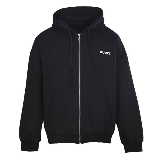 Gucci Black Small Logo Relaxed-Fit Zip-Up Hoodie