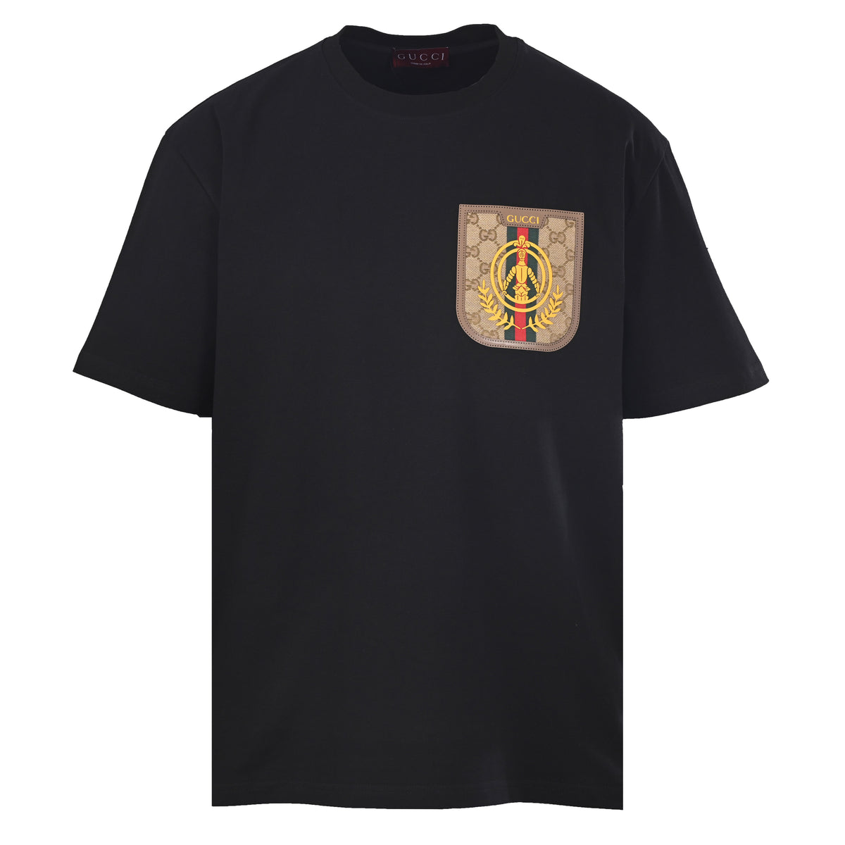 Gucci Black Knight Crest GG Jacquard Faux Pocket Cotton T-Shirt