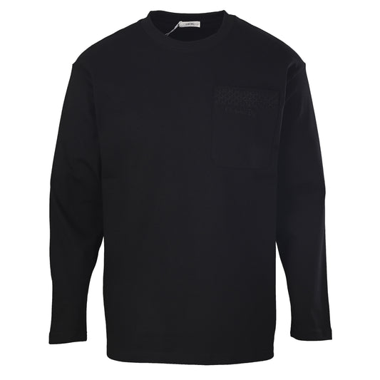 Christian Dior Cannage Embroidered Pocket Long Sleeve T-Shirt, Lettering Detail Casual Statement Tee