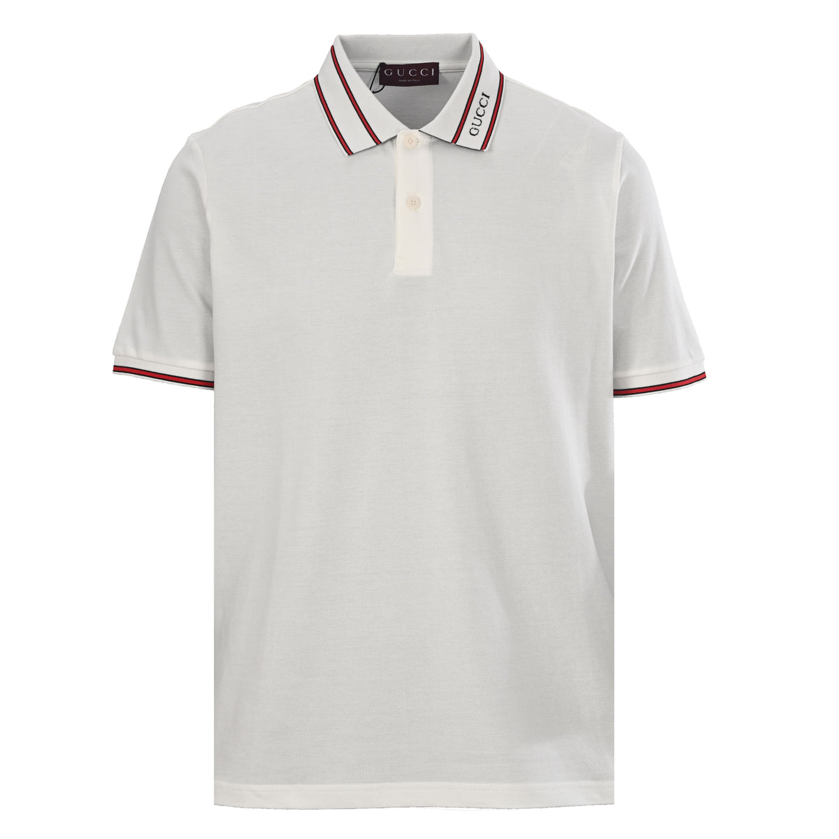 Gucci White Cotton Piqué Logo Collar Polo Shirt