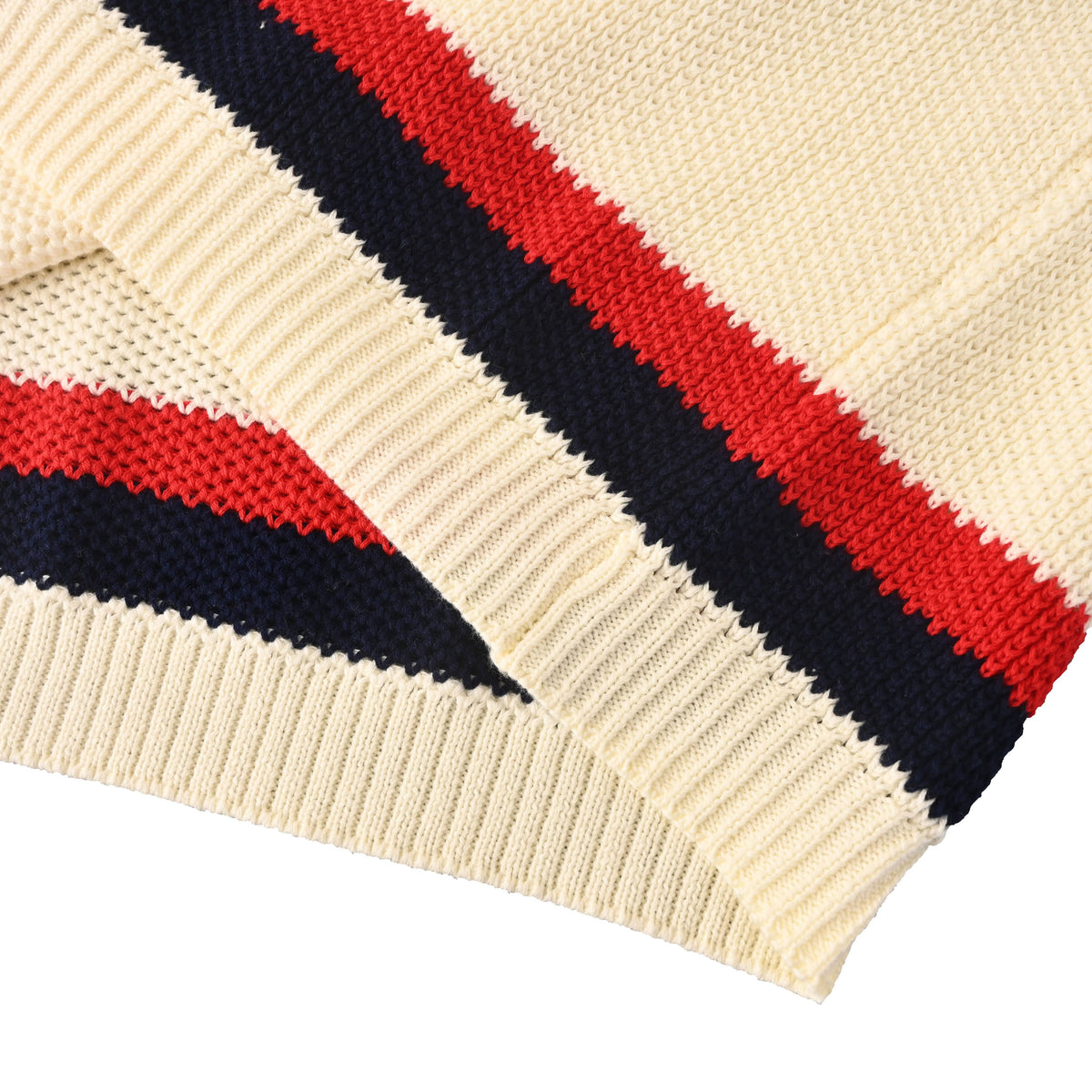 Gucci Ivory GG Embroidered Patch Striped Trim Cotton Knit Polo Shirt