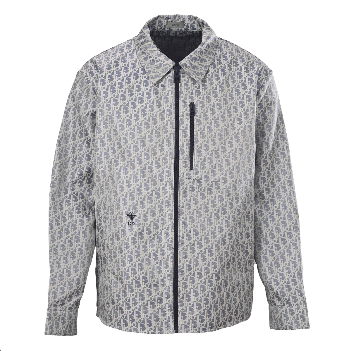 Christian Dior Bee Embroidered Collared Zip-Up Jacket with Chest Zip Trim, Smart Casual Outerwear
