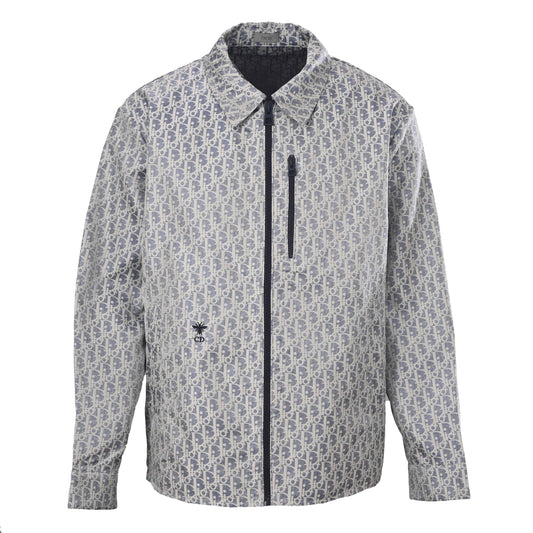 Christian Dior Bee Embroidered Collared Zip-Up Jacket with Chest Zip Trim, Smart Casual Outerwear