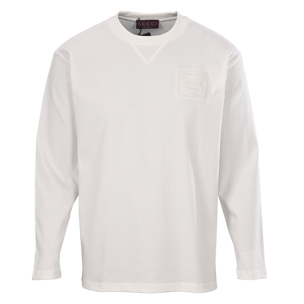 Gucci White Firenze Tonal Logo Embroidered Long-Sleeve T-Shirt