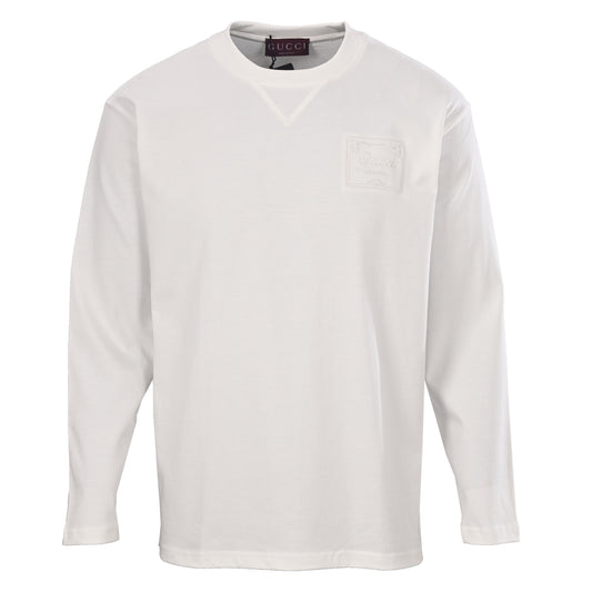 Gucci White Firenze Tonal Logo Embroidered Long-Sleeve T-Shirt