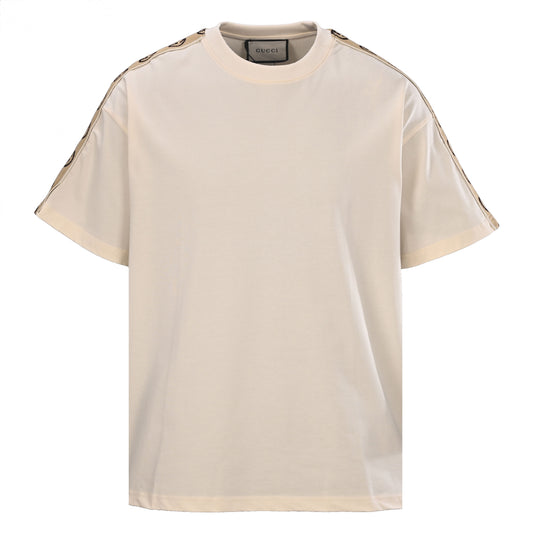 Gucci Beige GG Jacquard Tape Oversized Crewneck T-Shirt
