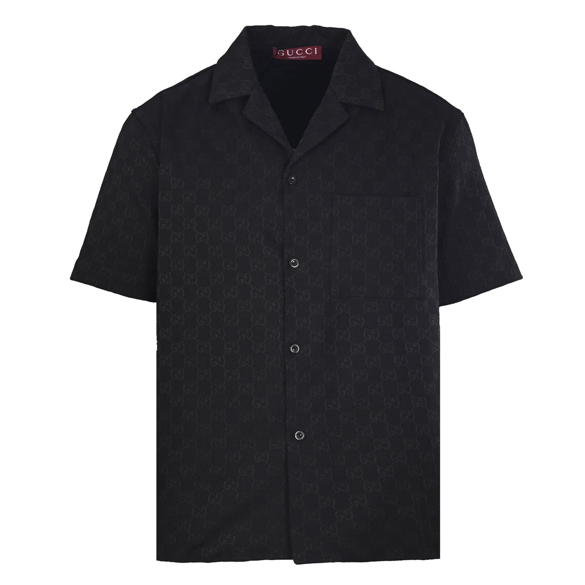 Gucci Black Tonal GG Jacquard Short-Sleeve Camp Collar Shirt
