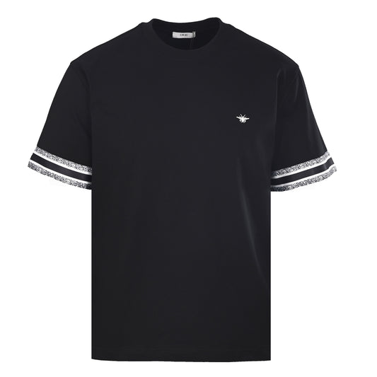 Christian Dior Classic Bee Embroidery T-Shirt with Woven Tape Detailing and Short Sleeves for Smart-Casual Outfits